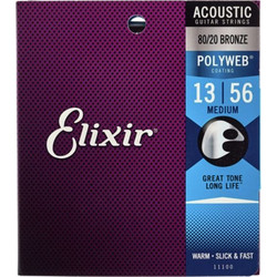 Elixir Strings Polyweb 11100 Σετ 6 Χορδές Ακουστικής Κιθάρας 80/20 Bronze 13-56" Medium Tension