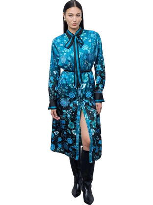 Ciel Concept Midi Βραδινό Φόρεμα Floral Σεμιζιέ Μπλε CIE-FW25-GR1046