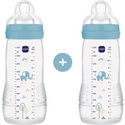 MAM Easy Active Σετ Πλαστικά Μπιμπερό με Θηλή Σιλικόνης κατά των Κολικών 4+ Μηνών Elephant Light Blue 330ml