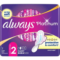 Always Platinum Ultra Super Μέγεθος 2 Σερβιέτες με Φτερά για Αυξημένη Ροή 4 Σταγόνες 7τμχ