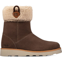 Clarks Παιδικά Μποτάκια Καφέ Δερμάτινα με Φερμουάρ & Γούνα 26162081