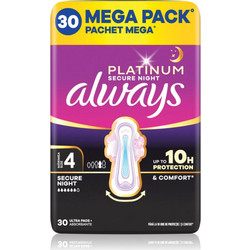Always Platinum Secure Night Μέγεθος 4 Σερβιέτες με Φτερά για Αυξημένη Ροή 6 Σταγόνες 30τμχ