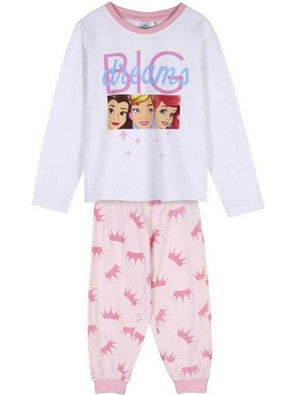 Cerda Disney Princess Παιδική Πιτζάμα Βαμβακερή Χειμωνιάτικη Λευκή Ροζ 2900000111