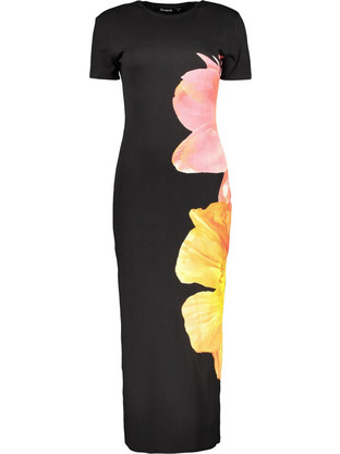 Desigual Montana Midi Καλοκαιρινό Καθημερινό Φόρεμα Floral Μεταξωτό Μαύρο 26SWVK26-2000