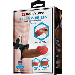 Pretty Love Starks Harness Strap On με Dildo 17.5cm & Δόνηση Καφέ D-238767