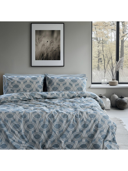 Beauty Home Σετ Σεντόνια Υπέρδιπλα Βαμβακερά με Λάστιχο 170x200+32 Glory Art 12379 Μπλε