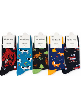 HoHo Socks Βαμβακερές Ανδρικές Κάλτσες Ψηλές με Σχέδια Μαύρες Μπλε Navy Μπλε 5Pack