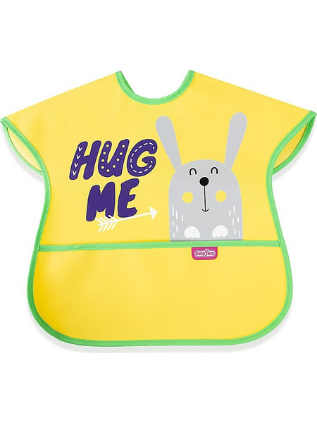 Baby Jem Hug Me Αδιάβροχη Σαλιάρα Ποδιά Πλαστική με Αυτοκόλλητο & Τσέπη Κίτρινη