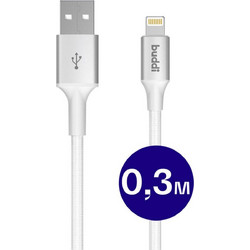 Buddi Braided USB-A to Lightning Cable 12W 0.3m White 8719246497445