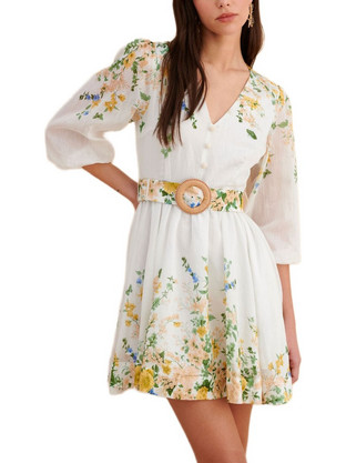 Attrattivo Mini Καθημερινό Φόρεμα Floral Λευκό 9923215