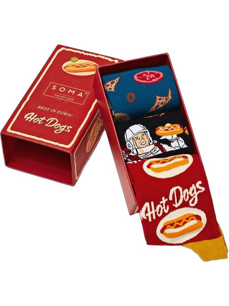 Soma Hotdog Βαμβακερές Ανδρικές Κάλτσες Ψηλές με Σχέδια Navy Μπλε Μαύρες Κόκκινες 3Pack