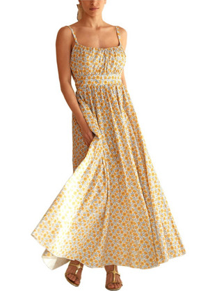 Madame Shoushou Maxi Καλοκαιρινό Φόρεμα για Γάμο / Βάπτιση Floral Κίτρινο 103037