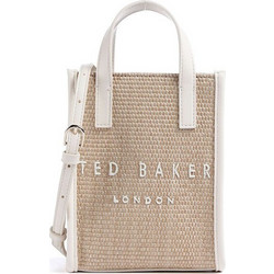 Ted Baker Paulii Mini Icon Γυναικείο Τσαντάκι Χειρός Ψάθινο Μπεζ Λευκό 284048