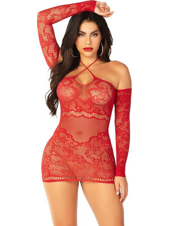 Leg Avenue Sexy Φόρεμα Διχτυωτό με Δαντέλα Κόκκινο D-241996
