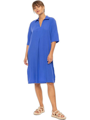 Pink Label Midi Καλοκαιρινό Καθημερινό Φόρεμα Μεταξωτό Royal Blue BN-293-617622
