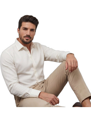 LifeStyleButiken Ανδρικό Πουκάμισο Βαμβακερό Μακρυμάνικο Κανονική Γραμμή Εκρού LS124005-003