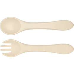 QueenMother Soft Bites Beige Σετ Βρεφικό Πιρούνι & Κουτάλι Σιλικόνης 6m+ Μπεζ 2τμχ