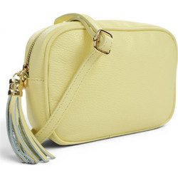 Passaggio Leather Γυναικείο Τσαντάκι Χιαστί Δερμάτινο Κίτρινο με Στενό Λουρί 5655-KR-97