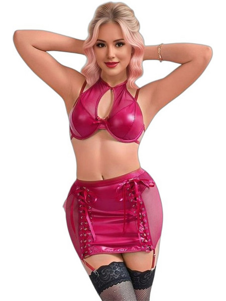 Adalet Aurora Sexy Two Piece Set See Through Φούξια A-808