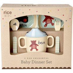 Rice Βρεφικό Σετ Φαγητού Pink ABC Print Blue 4τμχ