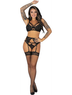 Livco Corsetti POJZON Σετ Sexy Εσώρουχα με Δαντέλα & Ζαρτιέρες Μαύρα LC90670