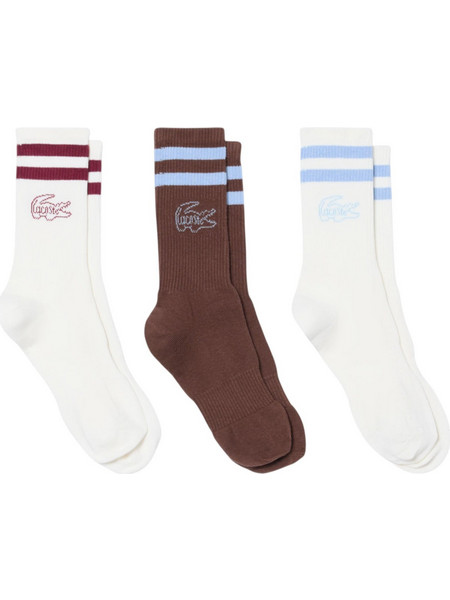 Lacoste Ανδρικές Κάλτσες Ψηλές Λευκές Εκρού Καφέ 3Pack RA9191-WIT