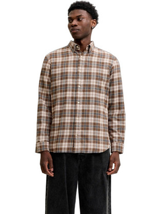 Jack & Jones Ανδρικό Πουκάμισο Βαμβακερό Καρό Μακρυμάνικο Κανονική Γραμμή Μπεζ 12298946