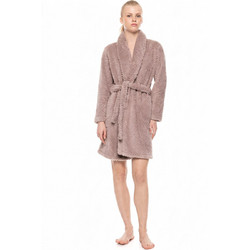 Pink Label Γυναικεία Ρόμπα Χειμωνιάτικη Fleece Μπεζ W2048