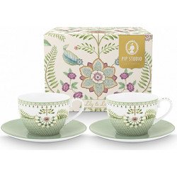Pip Studio Lily & Lotus Σετ Φλιτζάνια Τσαγιού Πορσελάνης Πράσινα 280ml 2τμχ 51004204