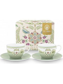 Pip Studio Lily & Lotus Σετ Φλιτζάνια Τσαγιού Πορσελάνης Πράσινα 280ml 2τμχ 51004204