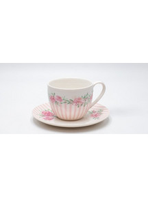 Estheti Φλιτζάνι Cappuccino & Τσαγιού Πορσελάνης Λευκό Ροζ 230ml 820-00003