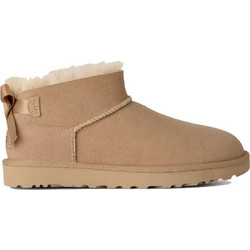 UGG Ultra Mini Bailey Bow Γυναικεία Μποτάκια Suede Μπεζ με Γούνα 1168890-0091