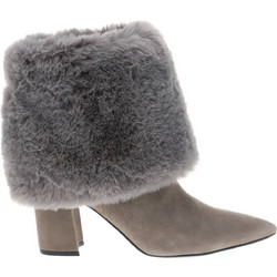 Nine West Chrissa Γυναικεία Μποτάκια Αστραγάλου Suede Γκρι με Χοντρό Ψηλό Τακούνι με Γούνα SU-189
