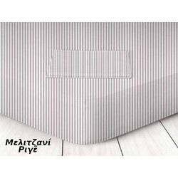 Γαρύφαλλο Σεντόνι King Size Βαμβακερό με Λάστιχο 180x200+25 Μελιτζανί Ριγέ