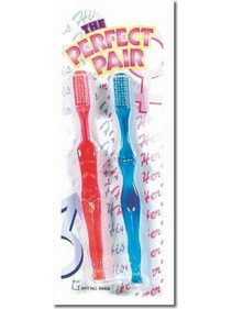 HE PERFECT PAIR. TOOTHBRUSHES SET OF 2. WOMAN & HUSBAND. RED & BLUE