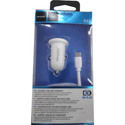 ΦΟΡΤΙΣΤΗΣ ΑΥΤΟΚΙΝΗΤΟΥ 2 USB CAR CHARGER ΚΑΙ ΚΑΛΩΔΙΟ 1Μ MICRO USB WHITE D22
