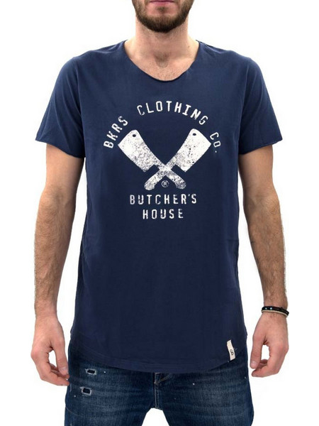 BAKERS DOZEN T-SHIRT μπλε κοντο μανικι ΛΑΙΜΟΚΟΨΗ 100%ΒΑΜΒΑΚΙ ΜΕ ΣΤΑΜΠΑ ΕΜΠΡΟΣ ΚΑΝΟΝΙΚΗ ΓΡΑΜΜΗ