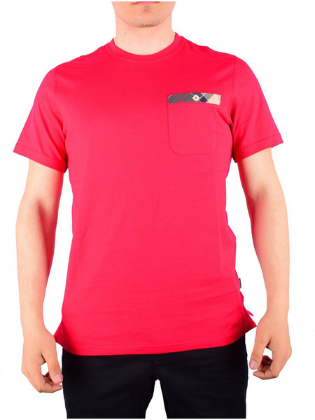 Barbour Ανδρικό T-Shirt 100% Βαμβάκι με Τσέπη Στήθους και Tartan Λεπτομέρεια, σε Κόκκινο