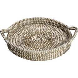 Boho δίσκος ψάθινος με χερούλια 35x4 εκ