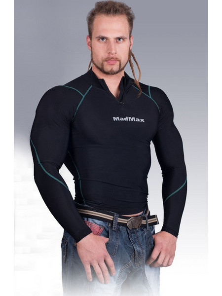 MadMax Technowear Compression Long Sleeve Top with Zipper - Μακρυμάνικη Μπλούζα Συμπίεσης με Φερμουάρ (Black/Green)