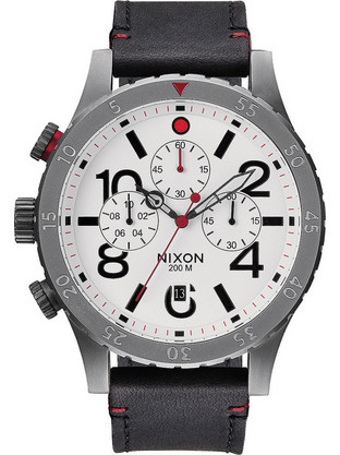 Nixon 48-20 Ανδρικό Ρολόι Χρονογράφος με Μαύρο Δερμάτινο Λουράκι A363-486