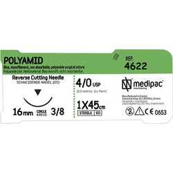 Xειρουργικό Ράμμα Polyamid 4/0 με Βελόνα 16mm Τριγωνική 3/8 του Κύκλου Κόπτουσα Μήκους 45cm