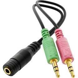 deleyCON Headset PC Laptop Adapter Audio Jack Y Adapter Cable Stereo 1x 3.5 mm (20 cm)