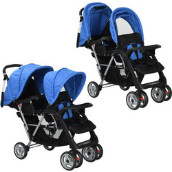 vidaXL Twin Καρότσι για Δίδυμα Blue Black 10112