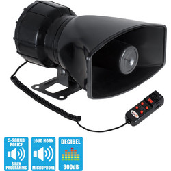 GloboStar(R) 85698 Τηλεβόας - Ντουντούκα - Σειρήνα - Κόρνα Αυτοκινήτου με 5 Προγράμματα Ήχητικών Εφέ Αστυνομίας - Πυροσβεστικής - Security με Μικρόφωνο - 100W 300db DC 12V Αδιάβροχο IP65 85698