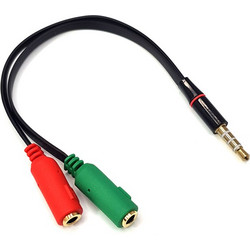 Headset Adapter Stereo 0.20m Jack 3.5 4pin Male To 2 X 3.5 3pin Female Gold Powertech CAB-J049