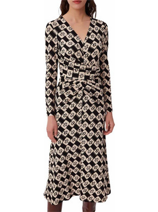 Diane Von Furstenberg Timmy Midi Καθημερινό Φόρεμα Κρουαζέ Μαύρο DVFDL3Q017PYCKB-B2384