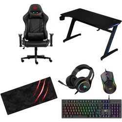 Havit MidNight Set Πακέτο Gaming Με Γραφείο / Καρέκλα / Ακουστικά / Πληκτρολόγιο / Ποντίκι / Mousepad Σε Μαύρο