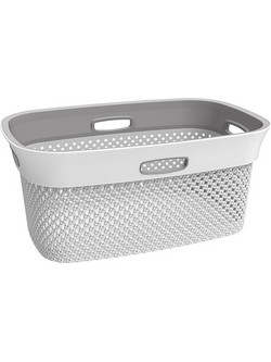 Καλάθι Ρούχων 59x39x26cm 45lt Πλαστικό 1.37kg με Σχέδιο Μάλλινου Πλεκτού WOOLLY Λευκό με Τέσσερις Λαβές DEA HOME ITALY