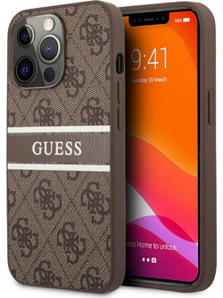 Guess Logo Collection Printed Stripe Back Cover Brown (iPhone 13 Pro)